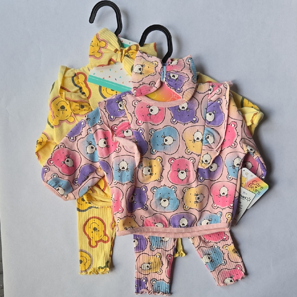 Set of 2 - Disney Pooh, Care Bears 3pc Headband, Top, Leggings NWT